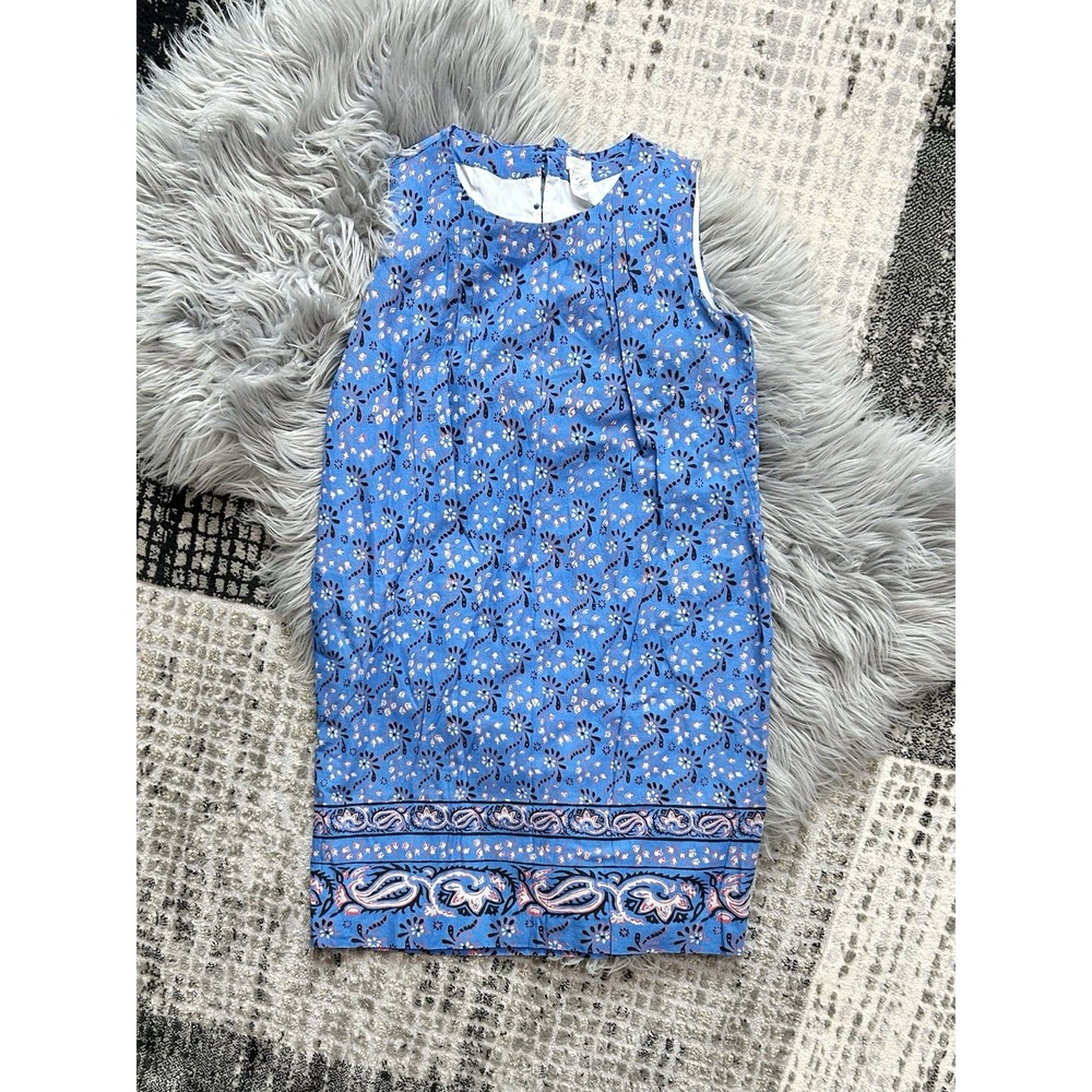 Crewcuts By J. Crew Blue Floral 100% Cotton Shift Sun Dress Girls Size 12 Lined